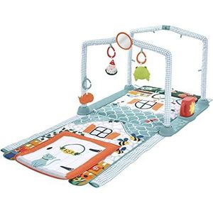 Fisher-Price 3-in-1 Kruipen en Spelen Activiteitenspeelmat, van baby naar peuter, speelmat om op de buik te spelen en activiteitentunnel met speeltjes, HJK45
