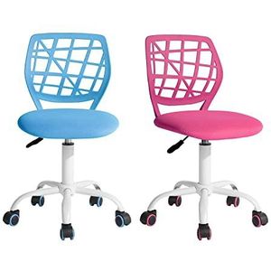 FurnitureR 2 kleurrijke bureaustoel voor thuis, ergonomisch, verstelbaar, in hoogte draaibaar, computerstoel voor thuis, kantoor en studie, metaal, roze, blauw, 38,5 cm x 40 cm x 75-87 cm