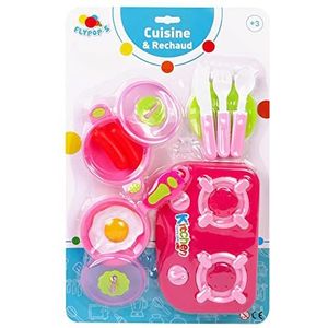 FLYPOP'S - Eethoek en Kooktoestel - Imitatiespel - 010432LIN - Multicolor - Plastic - Keuken - Voedsel - Kinderspeelgoed - Koken - 17 cm x 11,5 cm - Vanaf 3 jaar.