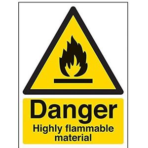 VSafety Signs 69012AN-S ""gevaar zeer brandbaar materiaal"" waarschuwing brand en brandbaar bord, zelfklevend, portret, 150 mm x 200 mm, zwart/geel
