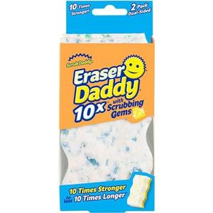 Scrub Daddy Eraser Daddy Schuurspons met FlexTexture - Duurzame Keukenreiniger met Schuurstenen, Gumspons voor geverfde muren, plintreiniger, melaminesponsen, dubbelzijdige schuursponsjes - 2-Pack