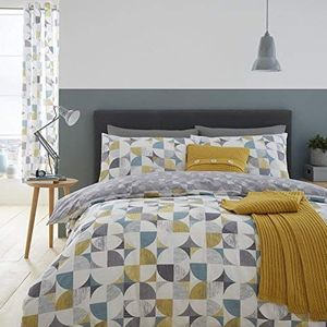 Catherine Lansfield Beddengoed Retro Circles King Dekbedovertrek Set met Kussensloop Groen Oker