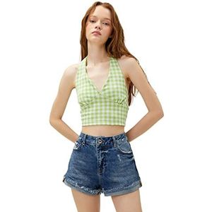 Koton Dames V-hals Tie Detail Ctop Tanktop, Green Check (8c2), M