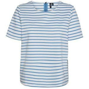 VERO MODA Vmabby Ss Zip Top JRS Noos T-shirt voor dames, Sneeuwwit/strepen: ibiza blauw, XS