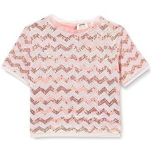 Koton Girls's Blouse Tulle Detail Sequined Short Sleeve Ronde Kraag T-shirt, roze (250), 5-6 Jaar