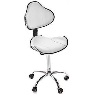 QUIRUMED Ergonomische kruk met gaslift, basis met 5 wielen, wit, in hoogte verstelbaar, frame van verchroomd staal, kunstleer, esthetiek, fysiotherapie, medische instellingen, kantoor