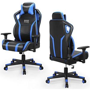 SpecStandard - Gamingstoel, met verstelbare kantelweerstand en gevoerde hoofdsteun, bureaustoel voor computer, werk, gaming, zwart/blauw