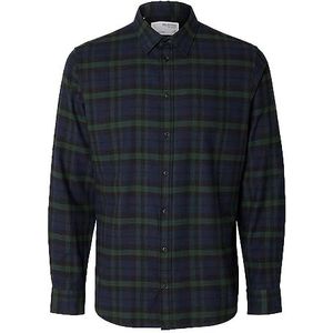 SELETED HOMME Heren Slhslimowen-Flannel Shirt Ls Noos Shirt, Dark Navy/Checks: vierkant, XXL