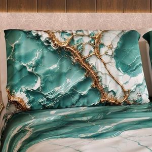 MarbLELIZED - Paar kussenslopen voor bed, 50 x 80 cm, aan beide zijden bedrukt, kussenslopen, 2 kussenslopen met marmereffect, lichtblauw