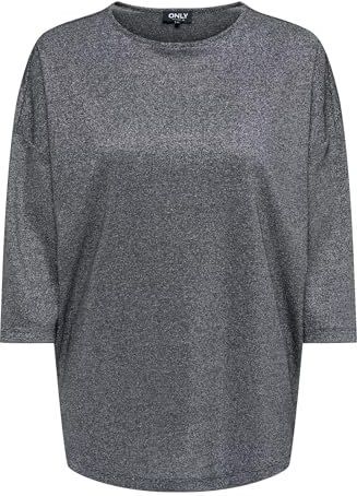 Only - Onlsilvery Glamour - T-shirt - Zwart/Zilver Lurex - 3/4 Mouwen