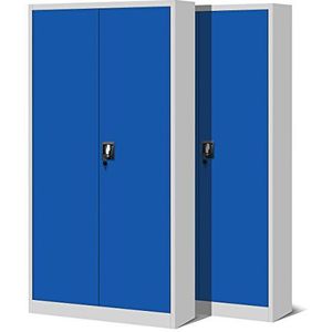 Jan Nowak by Domator24 2-delige set archiefkast XL C001H kantoorkast metalen kast 4 planken staalplaat poedercoating vleugeldeuren afsluitbaar 195 cm x 90 cm x 40 cm (grijs/blauw), metaal