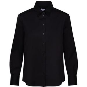Seidensticker Damesblouse, modieuze blouse, regular fit, hemdblousekraag, lange mouwen, katoenmix, zwart, 36