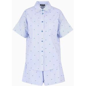 EMPORIO ARMANI Dames korte pyjamaset, Lapis/witte streep, M, Lapis/Witte Streep, M