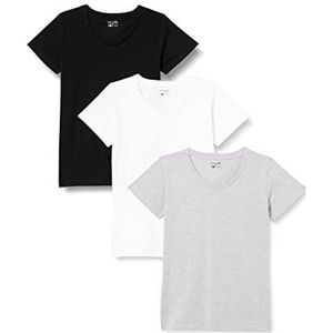 Berydale Dames T-shirt met ronde halsuitsnijding, Zwart/wit/grijs, set van 3, M