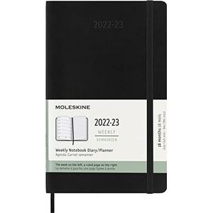 Moleskine 8056598851106 Weekplanner Voor 18 Maanden, Dagboek 2022/2023, Zachte Kaft En Elastische Sluiting, Maat Groot 13 X 21 Cm, Kleur: Zwart