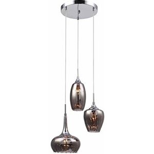 Italux Marano - Moderne hangende hanglamp van chroom, rookkleurig 3 licht met glas, rookkleurige kap, E14