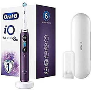 Oral-B iO 8 - oplaadbare elektrische tandenborstel powered by Braun, 1 paars handvat met magnetische technologie, kleurendisplay, 1 opzetborstel, 1 reisetui