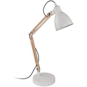 EGLO Tafellamp Torona 1, tafellamp vintage, industrieel, bedlampje van hout en metaal, bureaulamp in wit, natuur, lamp met schakelaar, E14