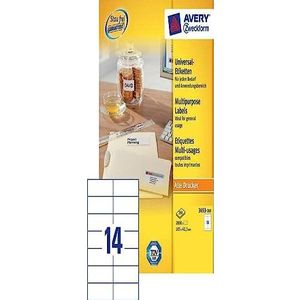 AVERY Zweckform 3653-200 adresstickers (2.800 plus 280 zelfklevende etiketten extra, 105x42,3 mm op A4, bedrukbare etiketten voor afzenders, zelfklevende adreslabels met ultragrip) 220 vellen, wit