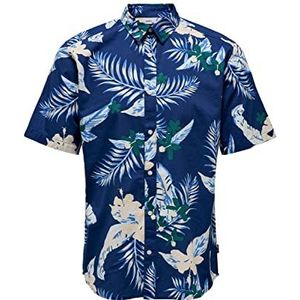 ONLY & SONS Onsdirk Ss Poplin AOP herenshirt, Beacon Blue., S