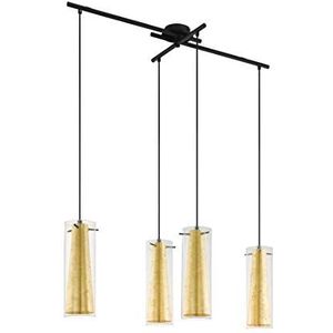 Eglo Pinto Gold Hanglamp, 4 lichtpunten, materiaal: staal, kleur: zwart, glas: helder, goud, fitting: E27