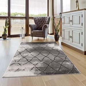 carpet city Tapijtloper woonkamer - Skandi-ruitpatroon 80x300 cm grijs gemêleerd - moderne tapijten laagpolig