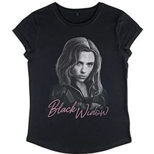 Marvel Dames Black Widow Mono Rolled Sleeve T-Shirt, XL, zwart, XL