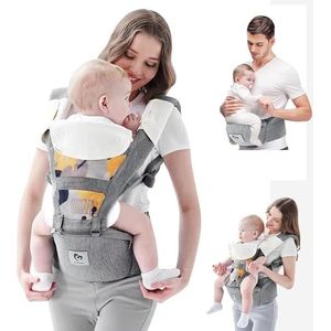 Bellababy Babydrager, all-in-one babydrager voor pasgeborenen vanaf de geboorte, baby's en peuters (0-36 maanden), verstelbare zitting, babydraagtas, 3 draagposities (grijs)