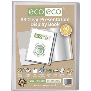 eco-eco A3 Size 50% Gerecycleerde 60 Pocket Clear Presentatie Display Book, Opbergtas Portfolio Art Folder met Plastic Hulzen, eco102