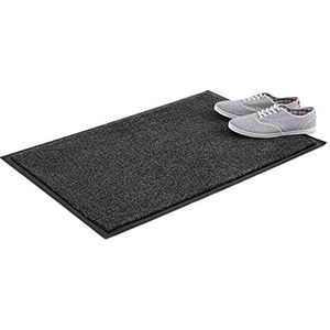 Relaxdays schoonloopmat, extra dun, 60 x 90 cm, deurmat binnen, grote droogloopmat, voetmat, zwart-grijs
