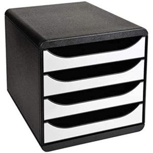 Exacompta - ref. 3104213D - Ladebox - Bureau - kantoor BIG-BOX met 4 laden voor A4+ documenten - Afmetingen: Diepte 34,70 x Breedte 27,80 x Hoogte 26,70cm - Zwart/Wit glanzend