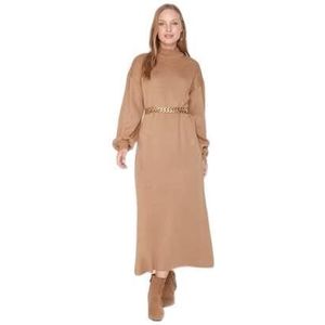 Trendyol Dames Vrouw Ontwerp Regular Jile V-hals Knitwear Jurk, camel, M