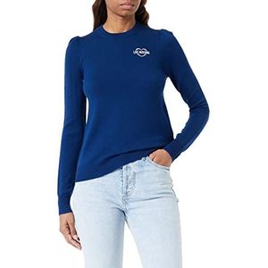 Love Moschino Dames Regular Fit Ronde hals Lange Mouwen met Slight Puff en Heart Embroidery Sweater Sweater, blauw, 40