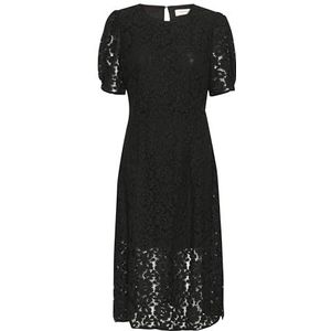 Cream Damesjurk, kant, midi, korte mouwen, regular fit, ronde hals, dames, Zwart, 36