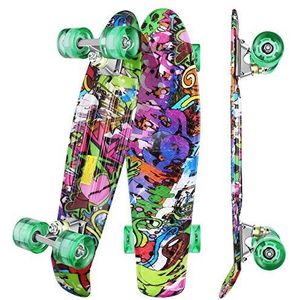 WeSkate Retro skateboard voor kinderen, 55 cm (22 inch), ABEC-9 kogellagers met PU-led-lichtwielen voor volwassenen, kinderen, jongens en meisjes