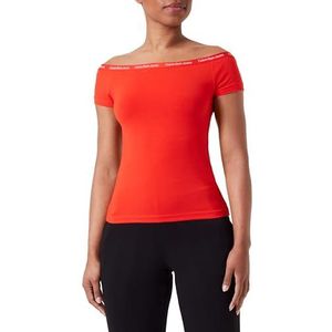 Calvin Klein Jeans Elastische Bardot-top met logo voor dames Overig gebreid, Vurig Rood, M