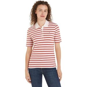 Tommy Hilfiger S/S polo's voor dames, Bretonse Stp/Ecru/Terra Rood, XS