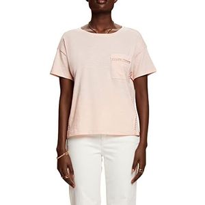 ESPRIT Katoenen T-shirt met kant, Pastel pink, XS