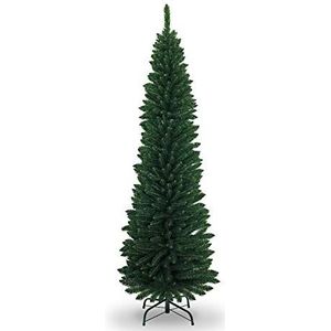 SHATCHI Kunstmatige stroomden slanke kerstboom kerstboom vakantie huisdecoraties met puntige tips en metalen standaard, groen, 7ft