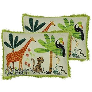 Paoletti Jungletastic Twin Pack Polyester Gevulde Kussens, Multi, 35 x 50cm