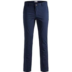 Heren JACK & JONES Chino Broek Stretch Pantalon Taps Toelopende Pasvorm Slim Fit Look JPSTMARCO JJBOWIE, Colour:Navy, Pant Size:30W / 30L, Beenlengte:L30