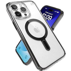 Speck Transparant iPhone 15 Pro Max hoesje - ClickLock antislip interlock, gebouwd voor MagSafe, valbescherming - krasbestendig, anti-vergeling, 6,7 inch telefoonhoesje - Presidio Clear/Frosted Black