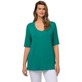 Ulla Popken Dames T-shirt, voorzijde dubbellaags, V-hals, halve mouw, groen, 42/44, groen, 42-44