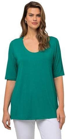 Ulla Popken Dames T-shirt, voorzijde dubbellaags, V-hals, halve mouw, groen, 42/44, groen, 42-44