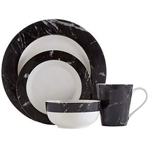 Premier Housewares 0723032 16-delige set van wit/zwart marmereffect porselein