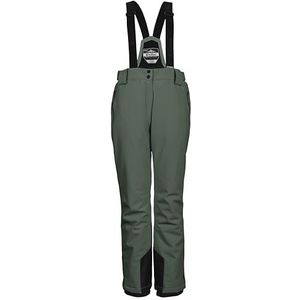 killtec KSW 249 WMN SKI PNTS, 37559-000, functionele broek/skibroek voor dames, met afneembare bandjes, randbescherming en sneeuwvanger, groen-grijs, maat 42