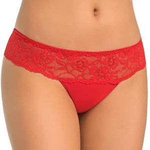 Teyli Damessnoer tanga van mesh met kant, rood, XS