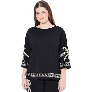 Ulla Popken Dames grote maten plus size palms sweatshirt, zwart, 42-44