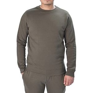 M17 Mens gerecycleerde klassieke ronde hals trui sweatshirt casual trui lange mouw top effen trui, Kaki Groen, XL