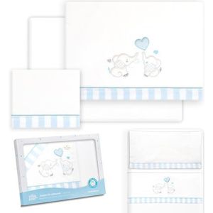 Interbaby Babybeddengoed van katoen voor babybed, olifantenpaar, 3-delige set, hoeslaken + dekbedovertrek + kussensloop